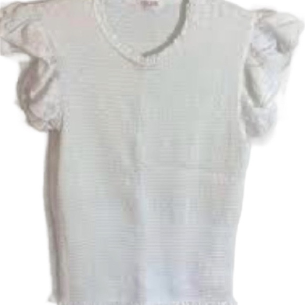 Goldie Women’s White Smocking Top With Ruffle Sleeves Cotton Sz S